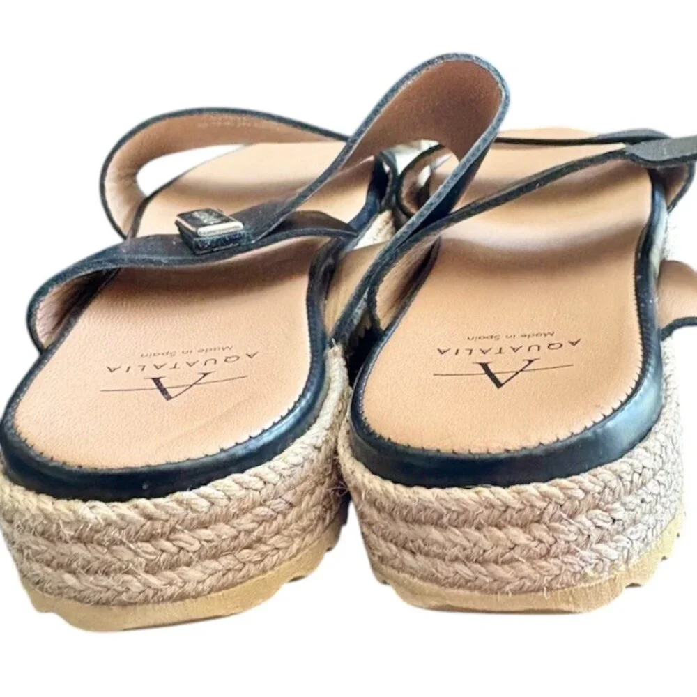 Aquatalia Mae Espadrille Platform Sandals - Black and Natural - 8M